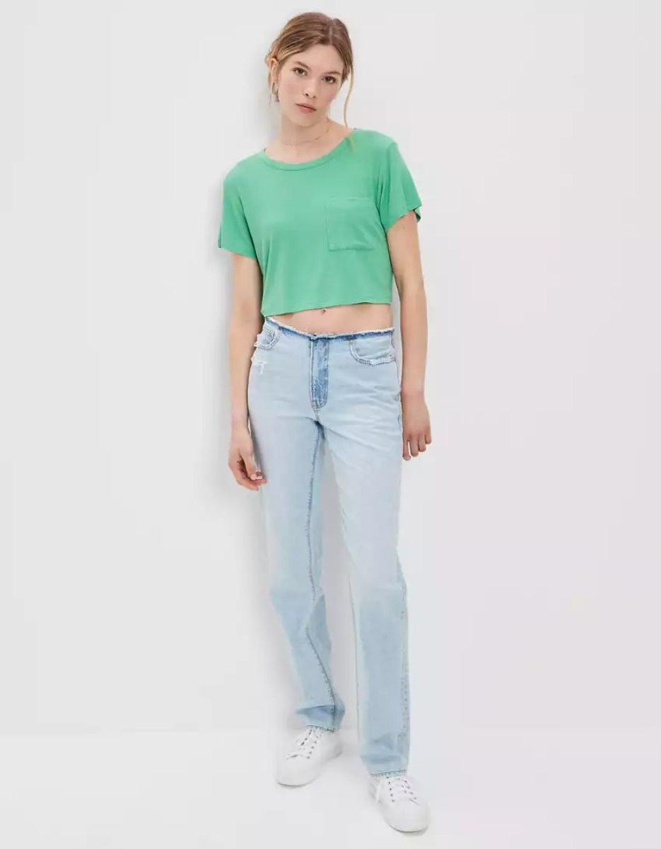 T Shirts American Eagle AE Cropped Soft & Sexy Pocket Tee Vert Femme | SKY-24731792